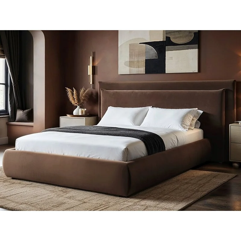 SOLACE+CO Sigrid Ottoman Storage Bed with Cushion Headboard Chocolate Velvet