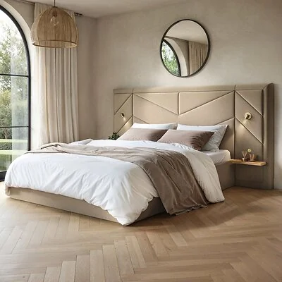 Flair Alice Hotel Ottoman Bed with USB Gold Lights Beige Velvet