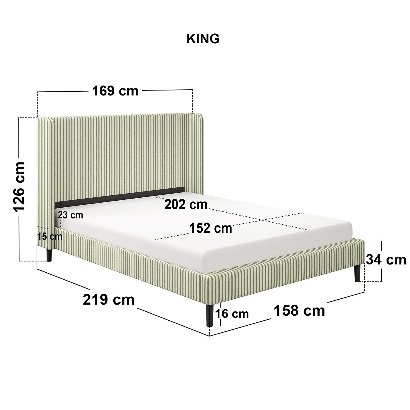 SOLACE+CO Jovanna Striped Bed with Winged Headboard Woven Fabric Green image 11