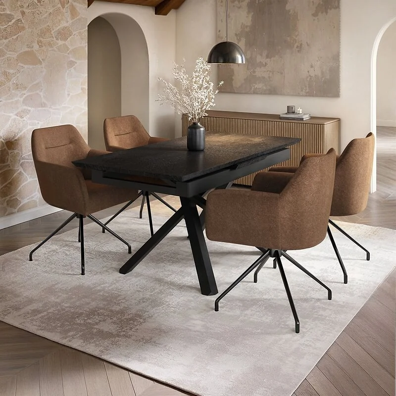 SOLACE+CO Lexi & Isla Dining Set - Extendable Table with 4 Swivel Chairs
