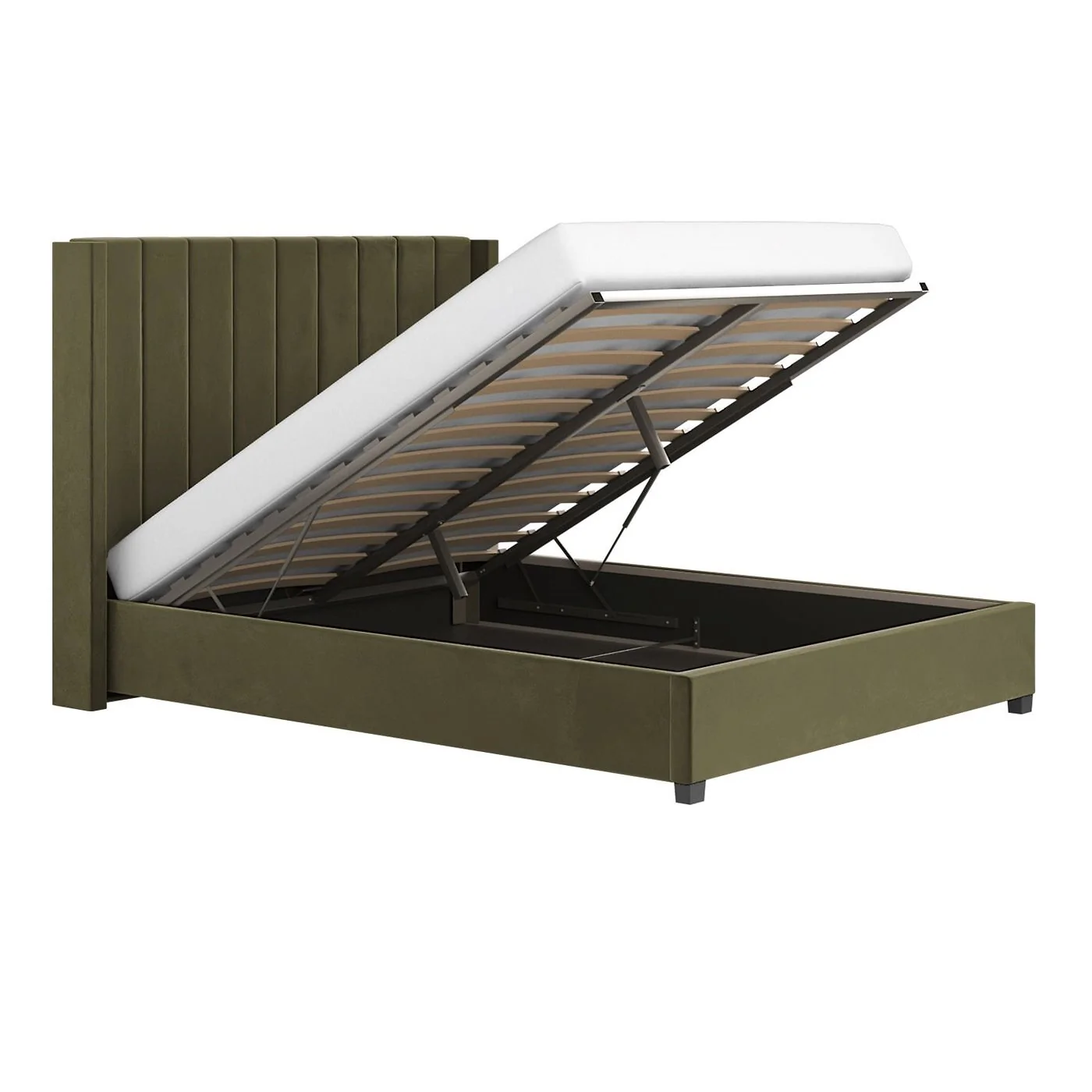 Flair Tiggy Khaki Velvet Ottoman Bed with Winged Headboard image 6