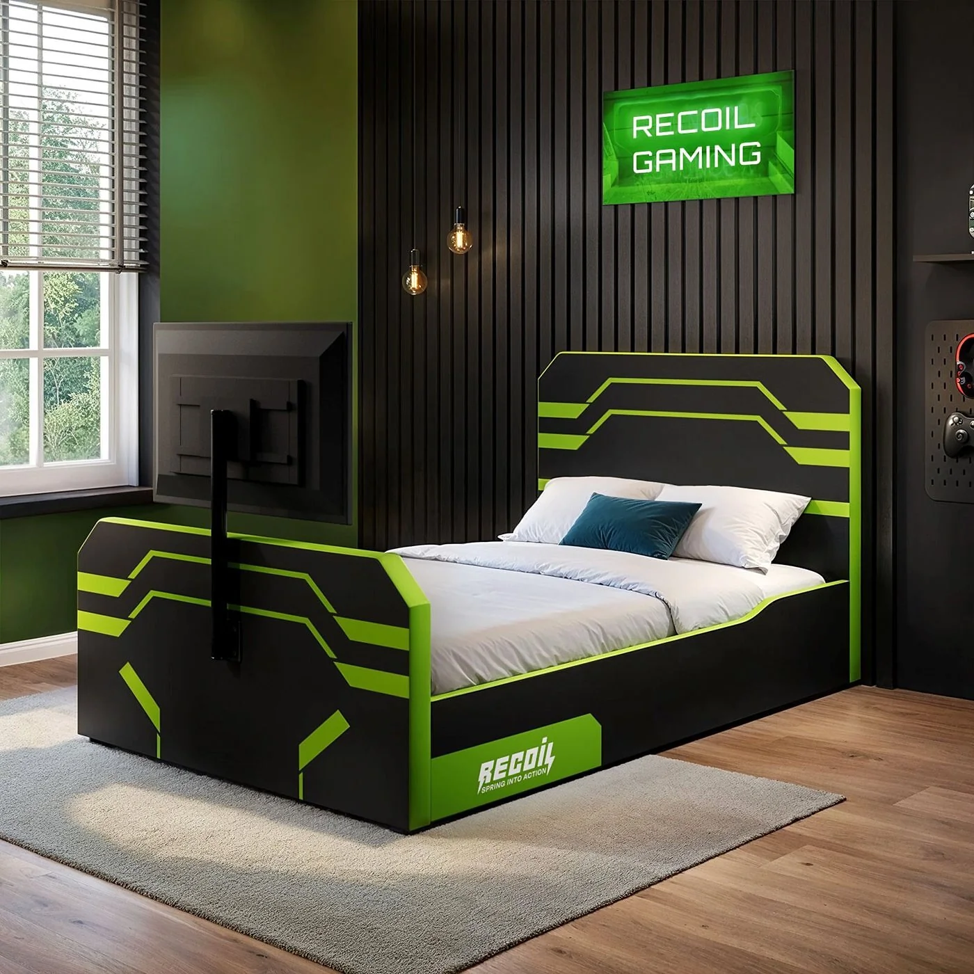 Recoil Alister Side Lift TV Ottoman Bed Black & Green