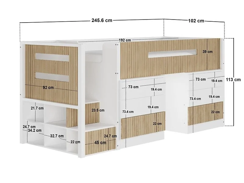 Flair Luca Single Mid Sleeper single bed dimensions diagram