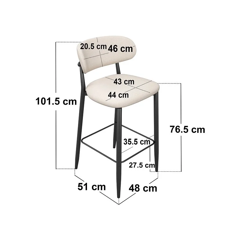 SOLACE+CO Cyra Set of 2 Bar Stools with Curved Back & Footrest Beige Chenille image 6