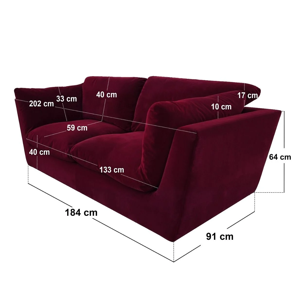 SOLACE+CO Orson 3 Seater Sofa Burgundy Velvet – view 5