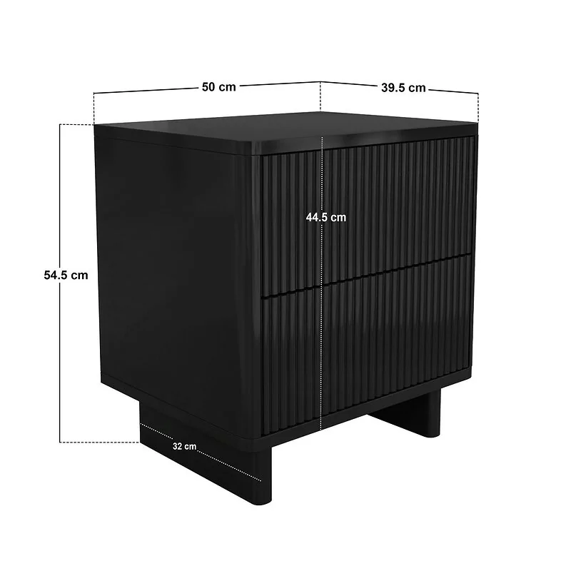 SOLACE+CO Velmor 2 Drawer Ribbed Bedside Table Black image 7