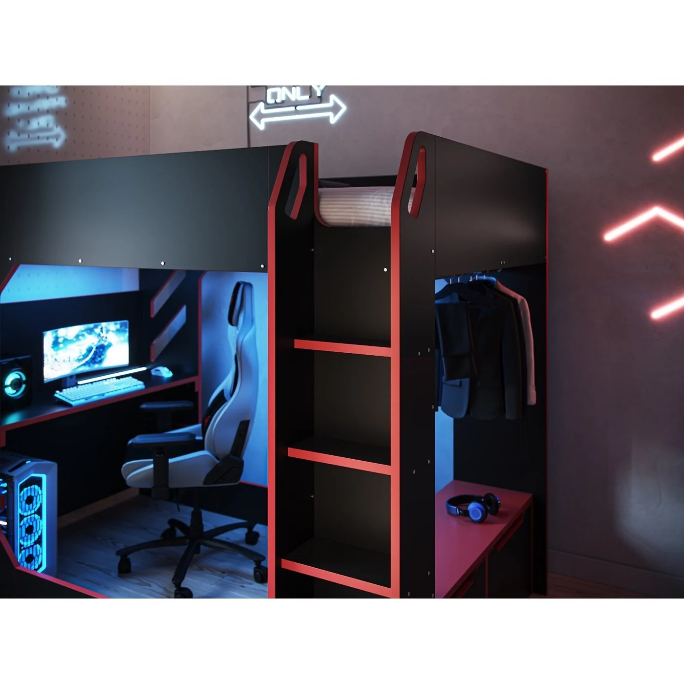 Recoil Shuttle LED Gaming High Sleeper Bed Small Double Black image 4