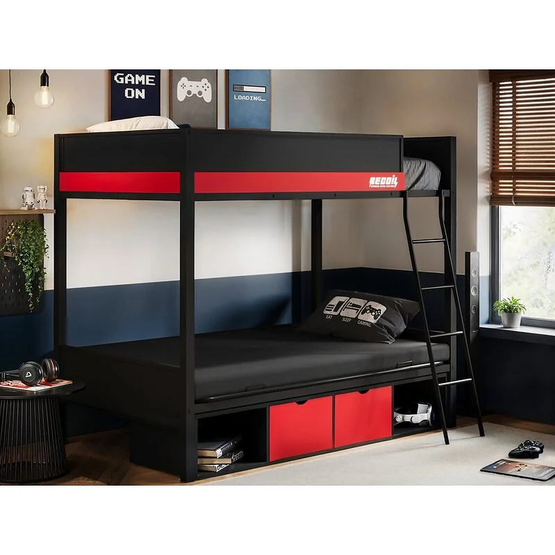 Recoil Nova Storage Gaming Metal Bunk with Futon Black & Red image 3