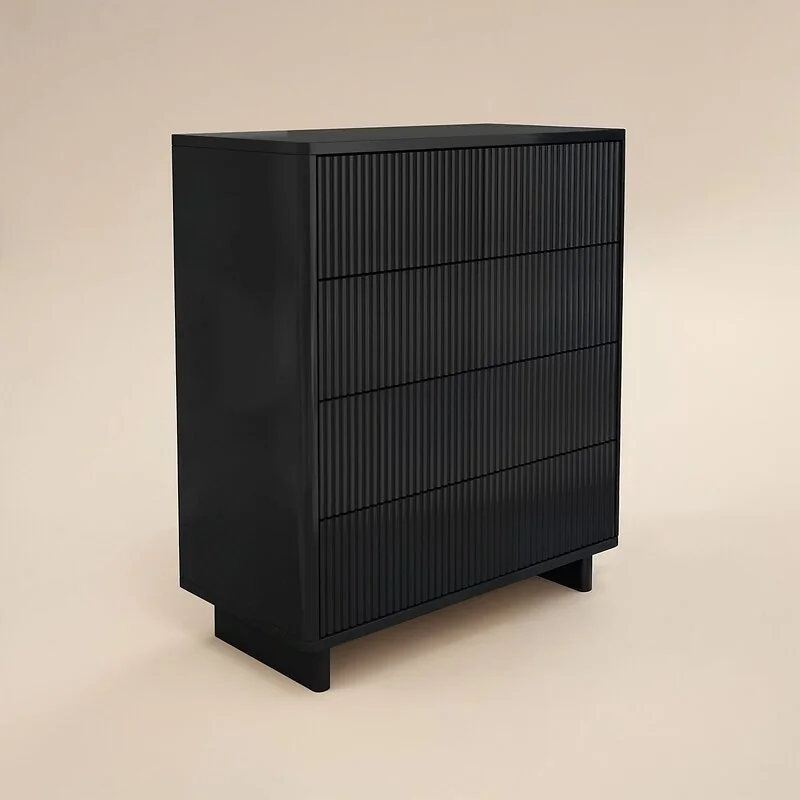 SOLACE+CO Velmor Ribbed Chest of 5 Drawers Black image 5