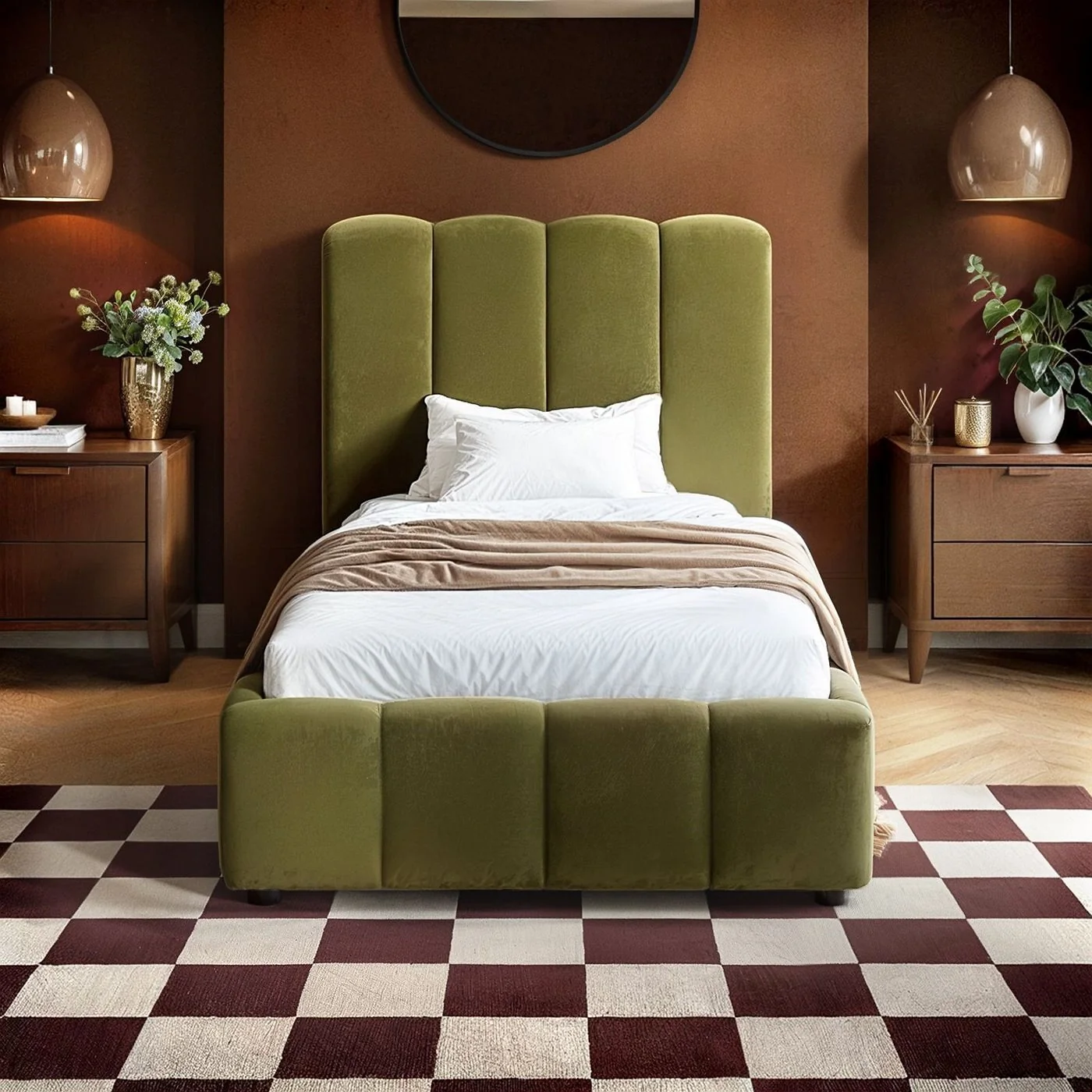 SOLACE+CO Emilie Single Ribbed Ottoman Bed Green Velvet image 3