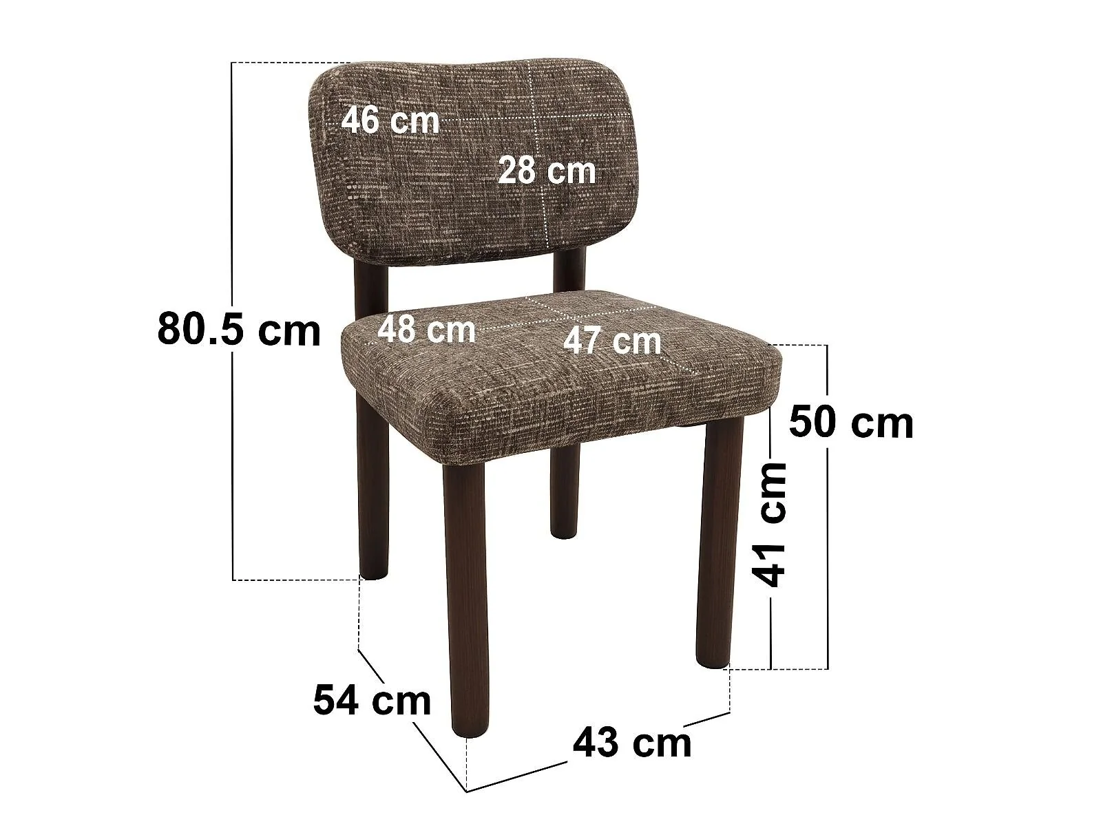 SOLACE+CO Henley brown chenille dining chair with dimensions H80.5 x D54 x W48cm