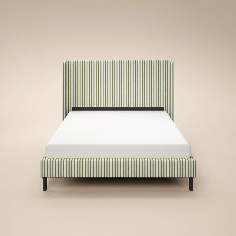 SOLACE+CO Jovanna Striped Bed with Winged Headboard Woven Fabric Green image 7