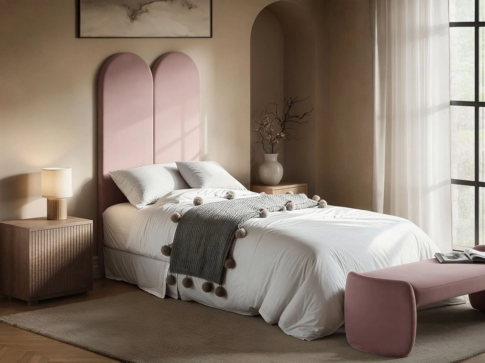 SOLACE+CO Cirrus Headboard Wall Panel Pink Velvet – view 2