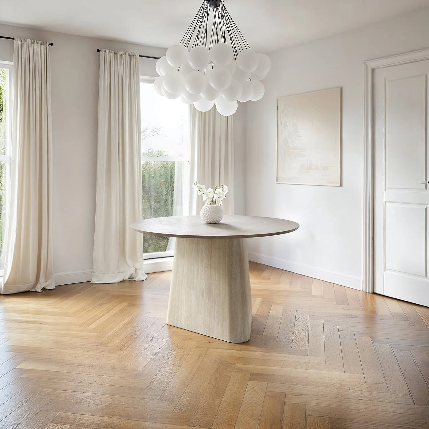 SOLACE+CO Elin & Estella Round Dining Table with 4 Chairs Beige image 5
