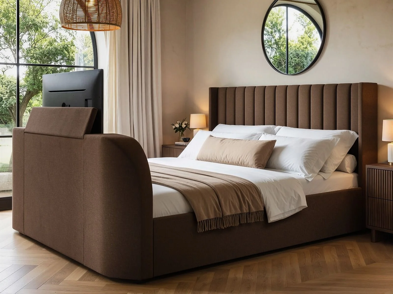 Flair Fallon TV Side Lift Ottoman Bed Brown Chenille