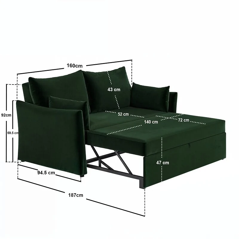Solace+Co Skyler 2 Seater Velvet Sofa Bed image 8