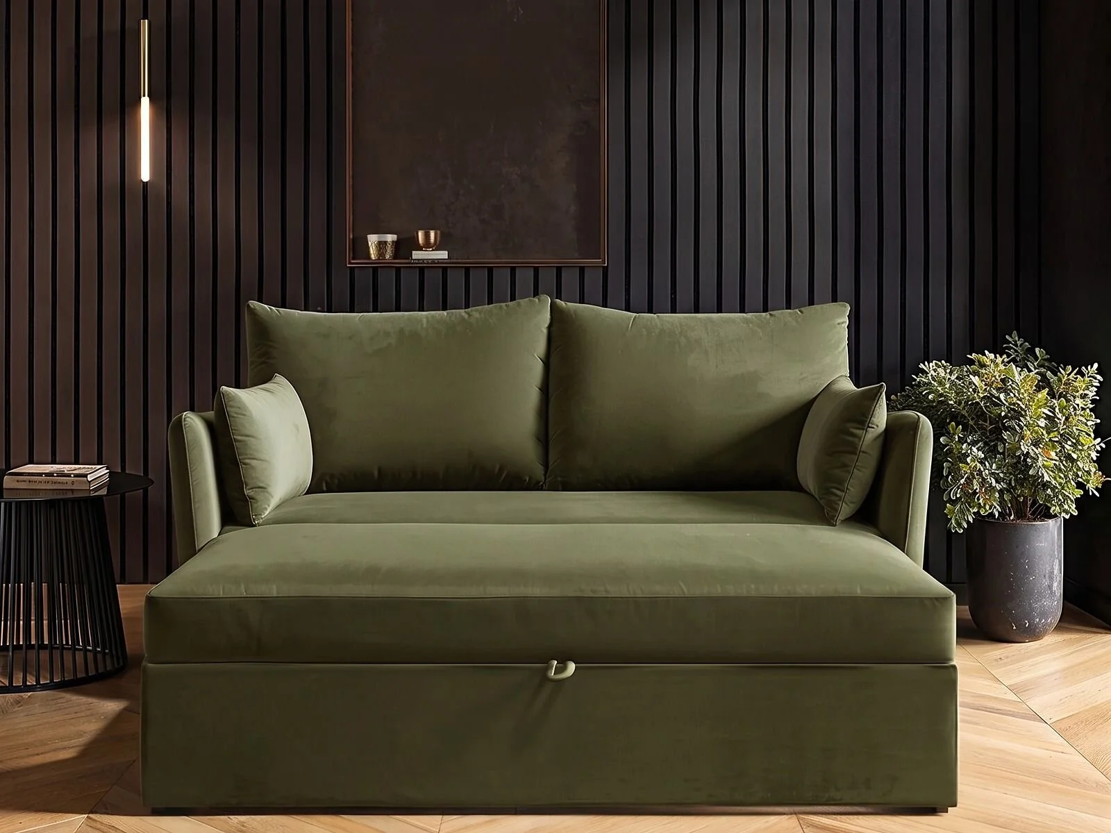 SOLACE+CO Skyler 2 Seater Sofa Bed Velvet Khaki Green – view 3