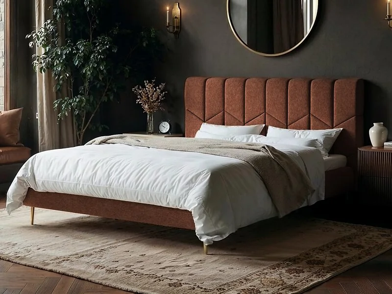 SOLACE+CO Isabela Chenille Upholstered Bed Frame with Chevron Headboard