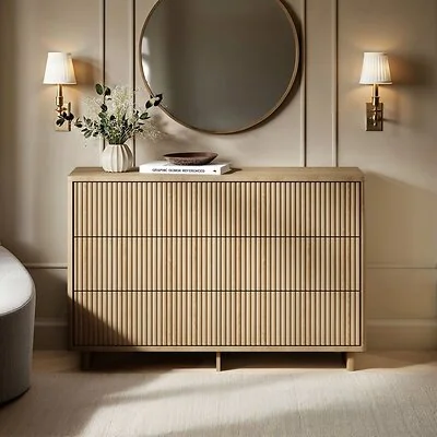 SOLACE+CO Velmor Ribbed Chest of 6 Drawers Oak