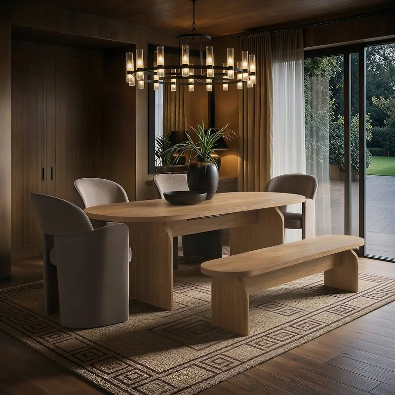 SOLACE+CO Varm & Estella Extendable Dining Table with Velvet Chairs & Bench Brown