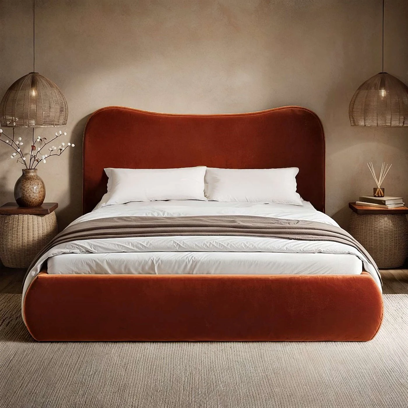SOLACE+CO Ember Ottoman Bed Orange Velvet image 3