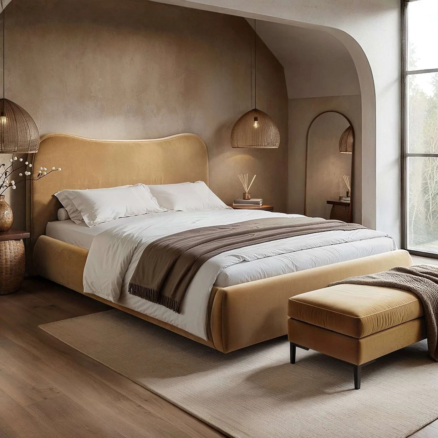 Solace+Co Ember Ottoman Bed Sand Velvet