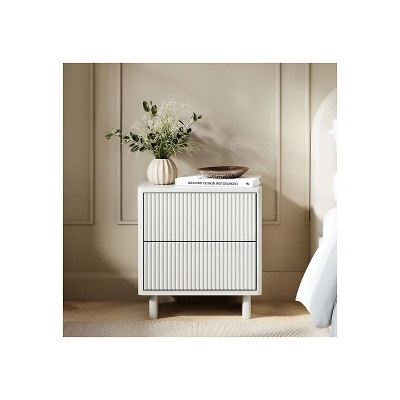 SOLACE+CO Velmor 2 Drawer Ribbed Bedside Table White