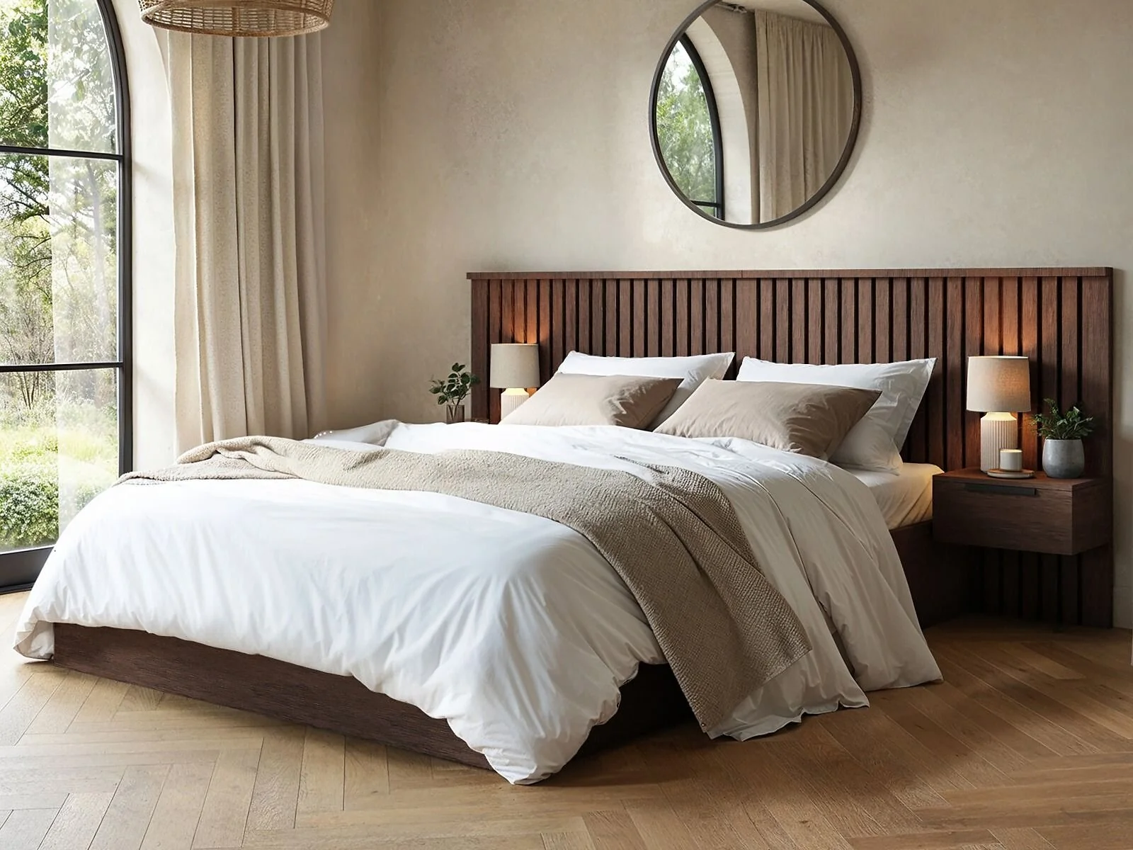SOLACE+CO Taylor Hotel Ottoman Bed with Side Tables Walnut