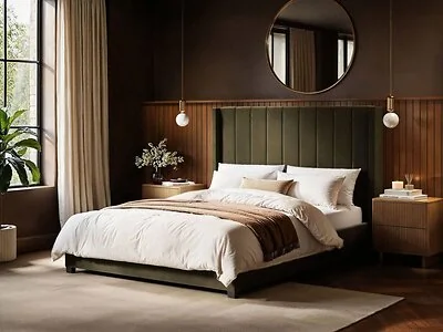 Flair Tiggy Ottoman Bed with Winged Headboard Khaki Velvet