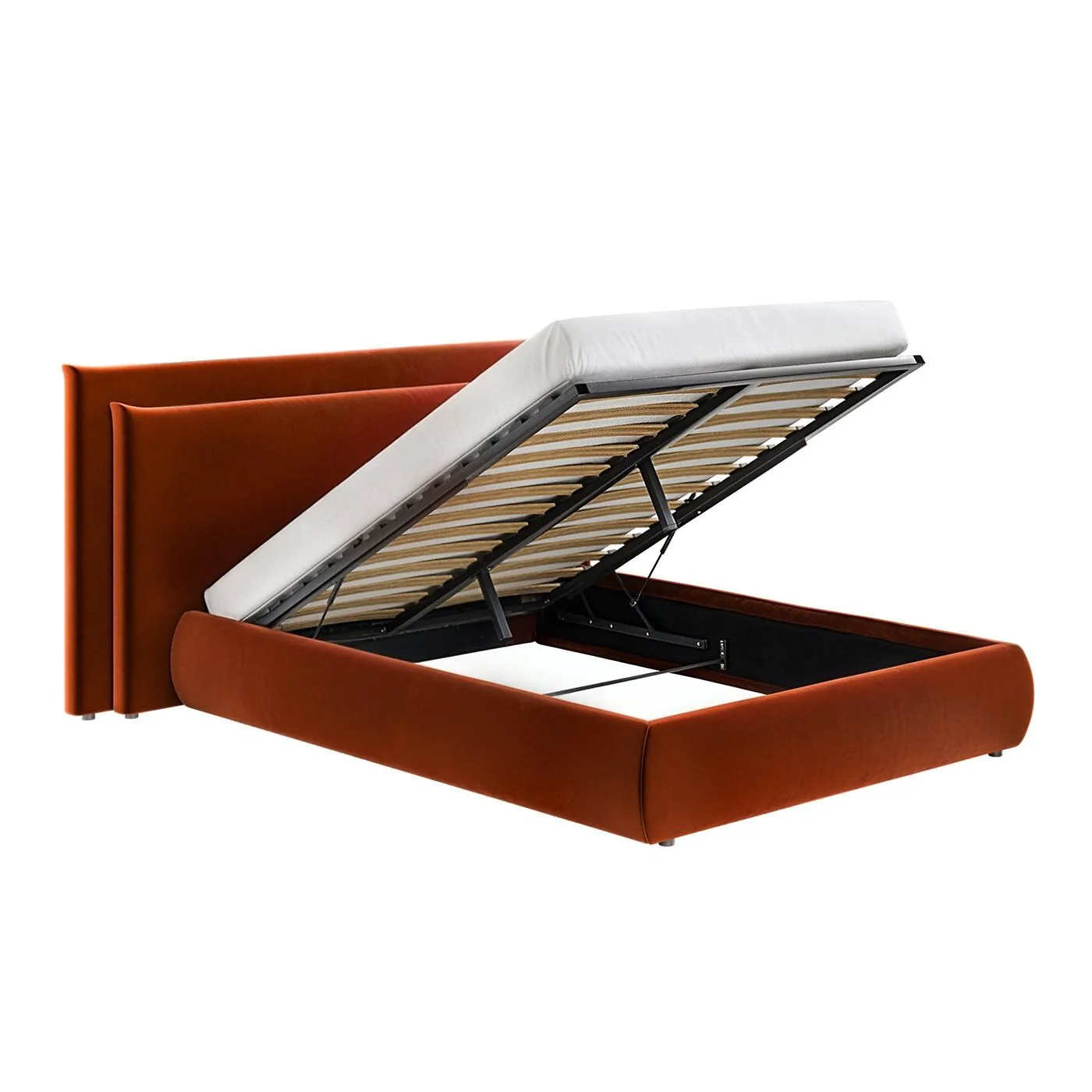 SOLACE+CO Sigrid Ottoman Storage Bed with Cushion Headboard Burnt Orange Velvet image 5