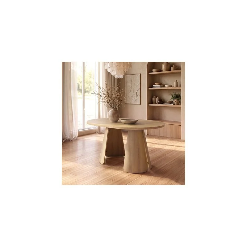 SOLACE+CO Ebony & Elise Extendable Dining Set with Curved Back Chairs Light Brown image 7