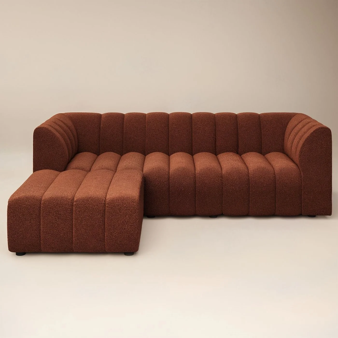 SOLACE+CO Halle Channel Tufted 3 Seater Sofa with Footstool Burnt Orange Chenille image 4