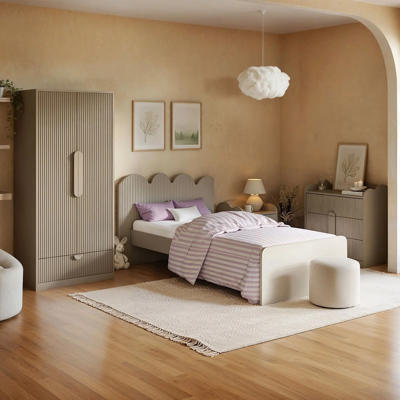 Flair Calista Ribbed Cloud Headboard Single Bed Taupe image 3