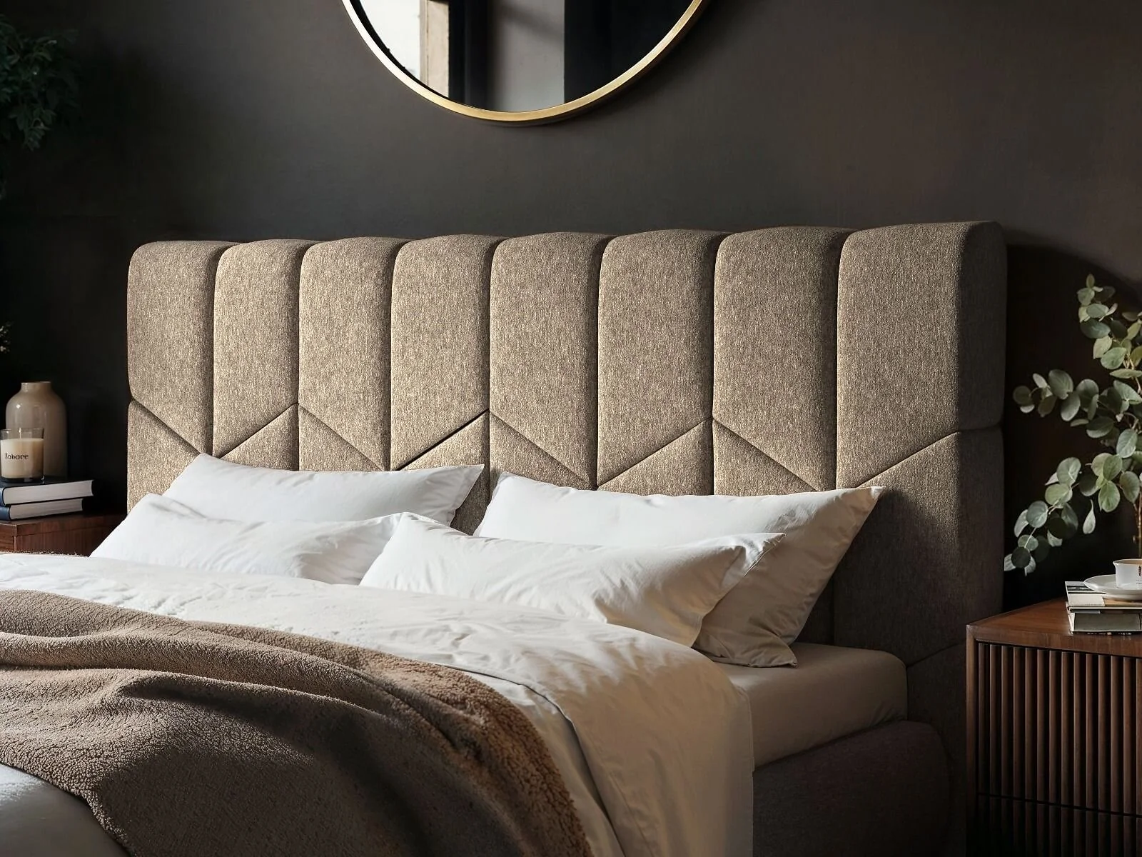 Isabela Beige chevron bed with Chenille upholstery - headboard