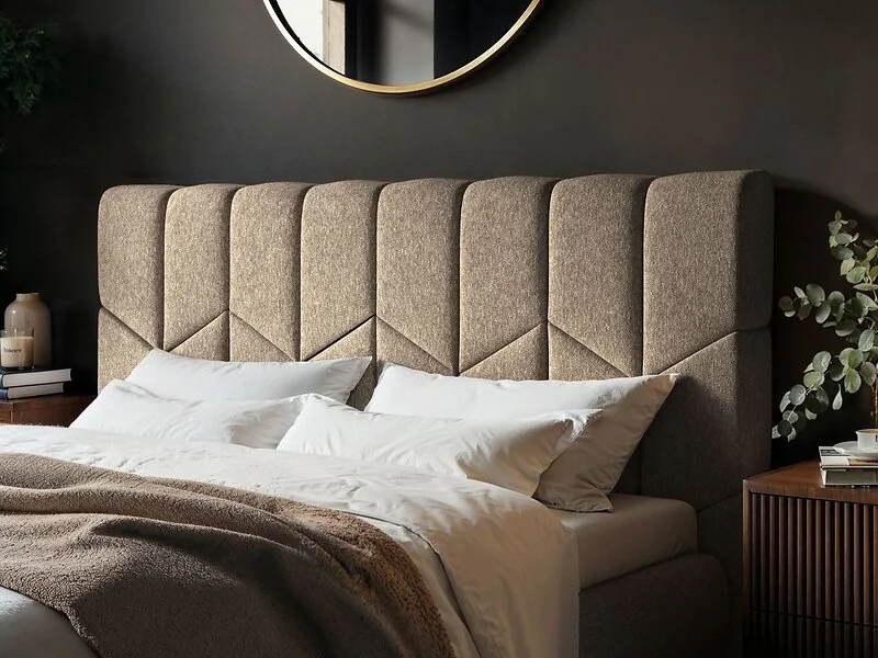 Isabela Beige chevron bed with Chenille upholstery - headboard