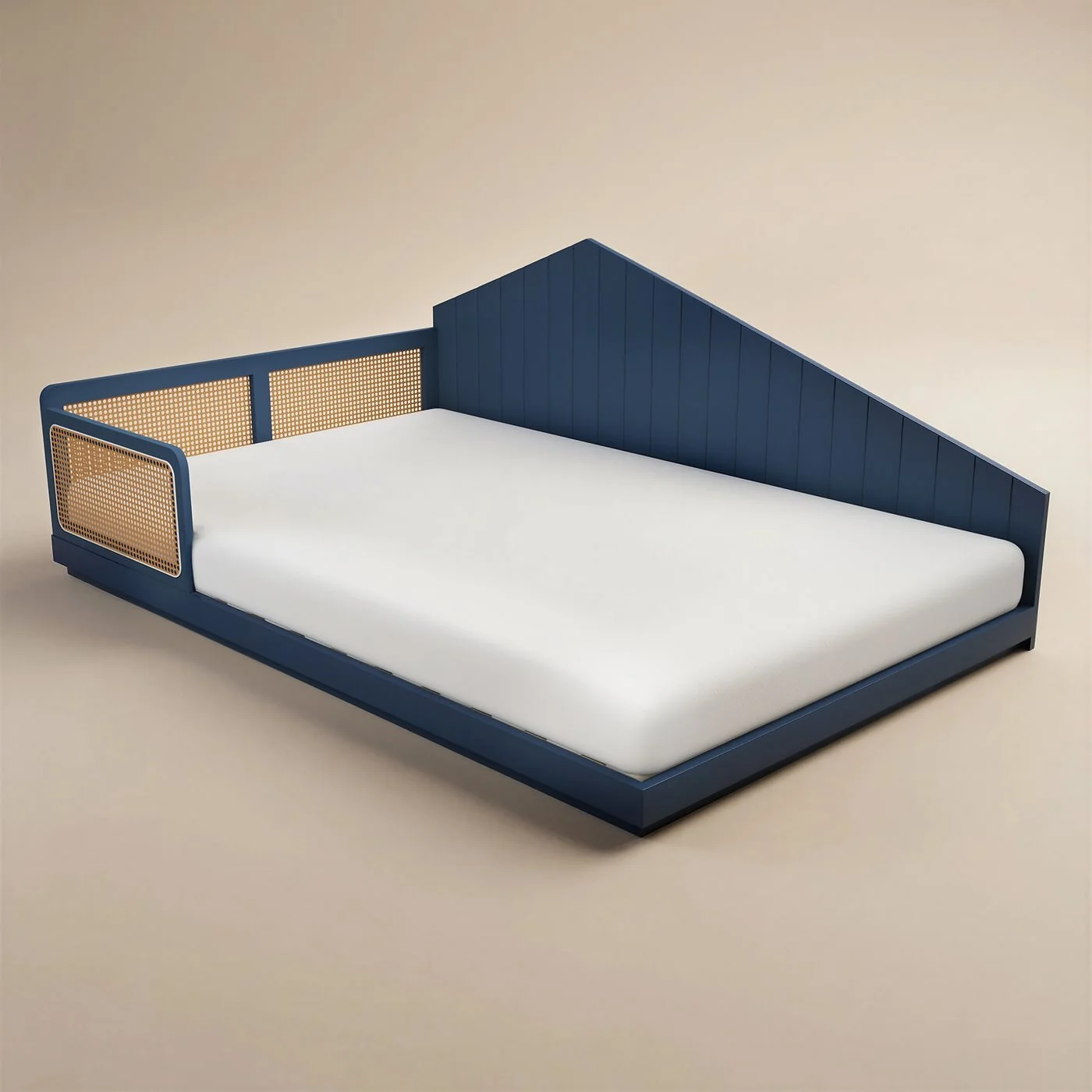 Flair Carter Small Double Montessori Bed with Rattan Panels Navy image 4