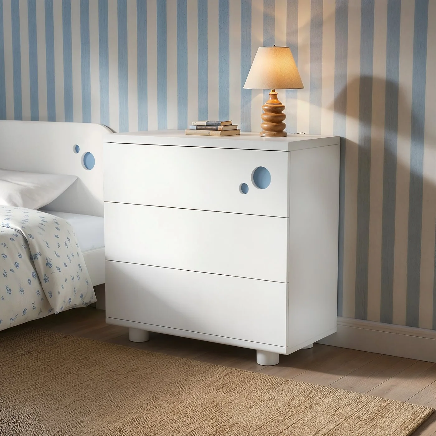 Flair Livana Chest of 3 Drawers White & Blue image 2