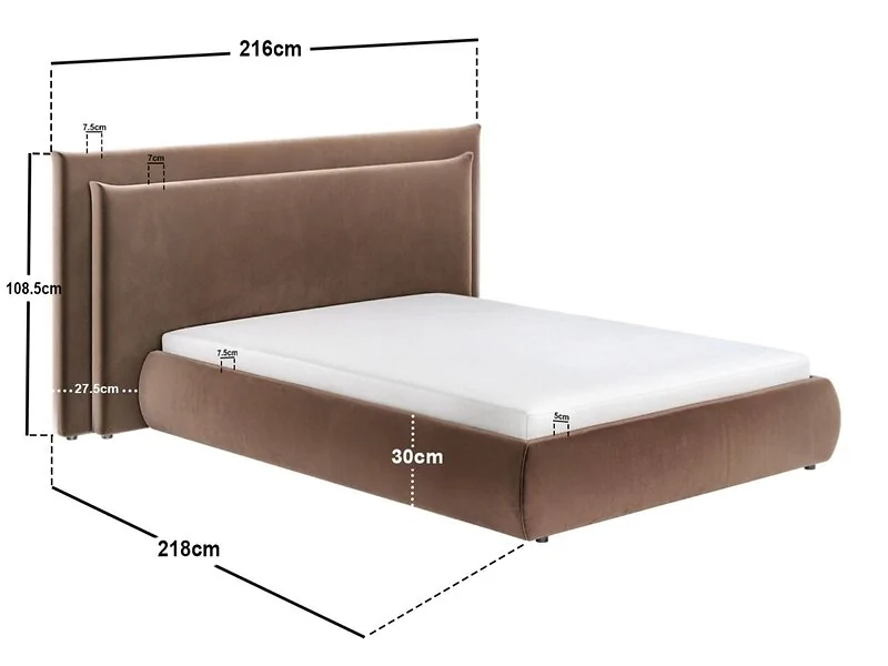 SOLACE+CO Sigrid chocolate velvet ottoman storage bed with cushion headboard - dimensions