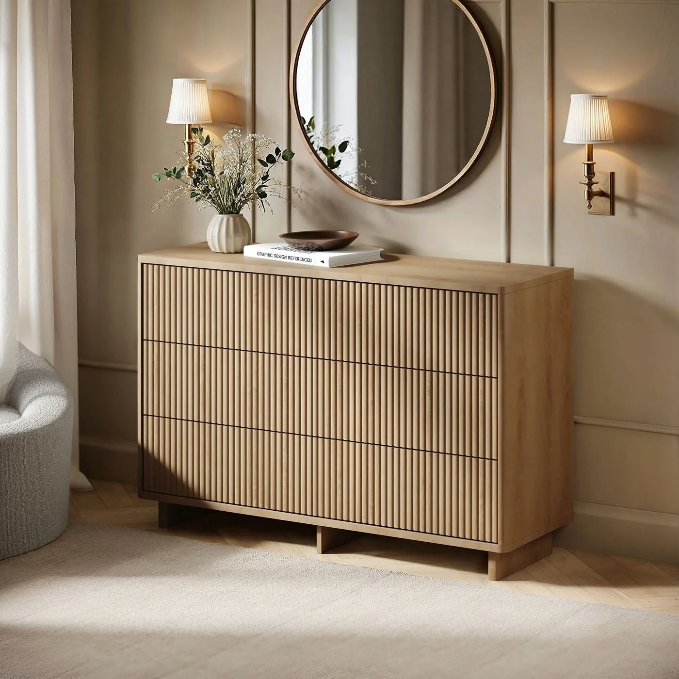 SOLACE+CO Velmor Ribbed Chest of 6 Drawers Oak image 2