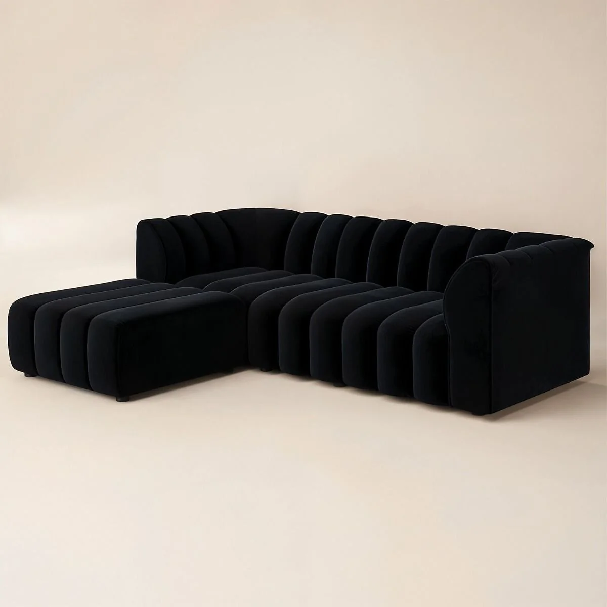 Solace+Co Halle Channel Tufted 3 Seater Sofa with Footstool – view 9