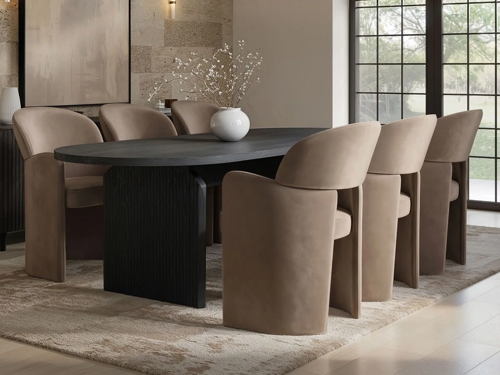 SOLACE+CO Varm & Estella Black Extendable Dining Table with Velvet Chairs – view 4