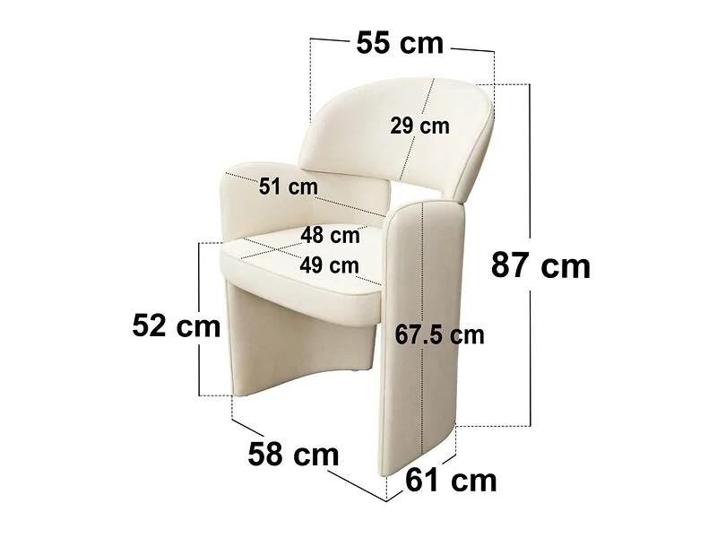 Estella beige velvet chairs - dimensions