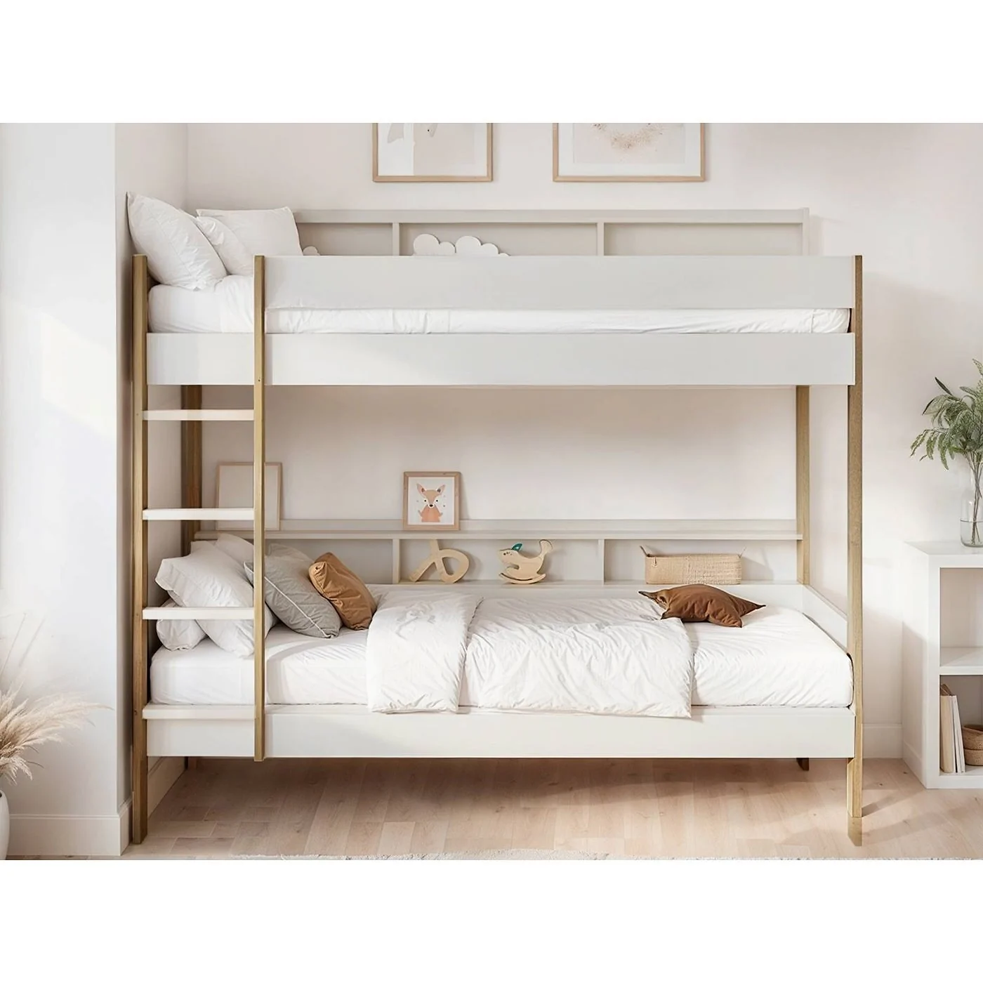 Noomi Bodie Bunk Bed with Shelves White Solid Wood (FSC-Certified) image 2