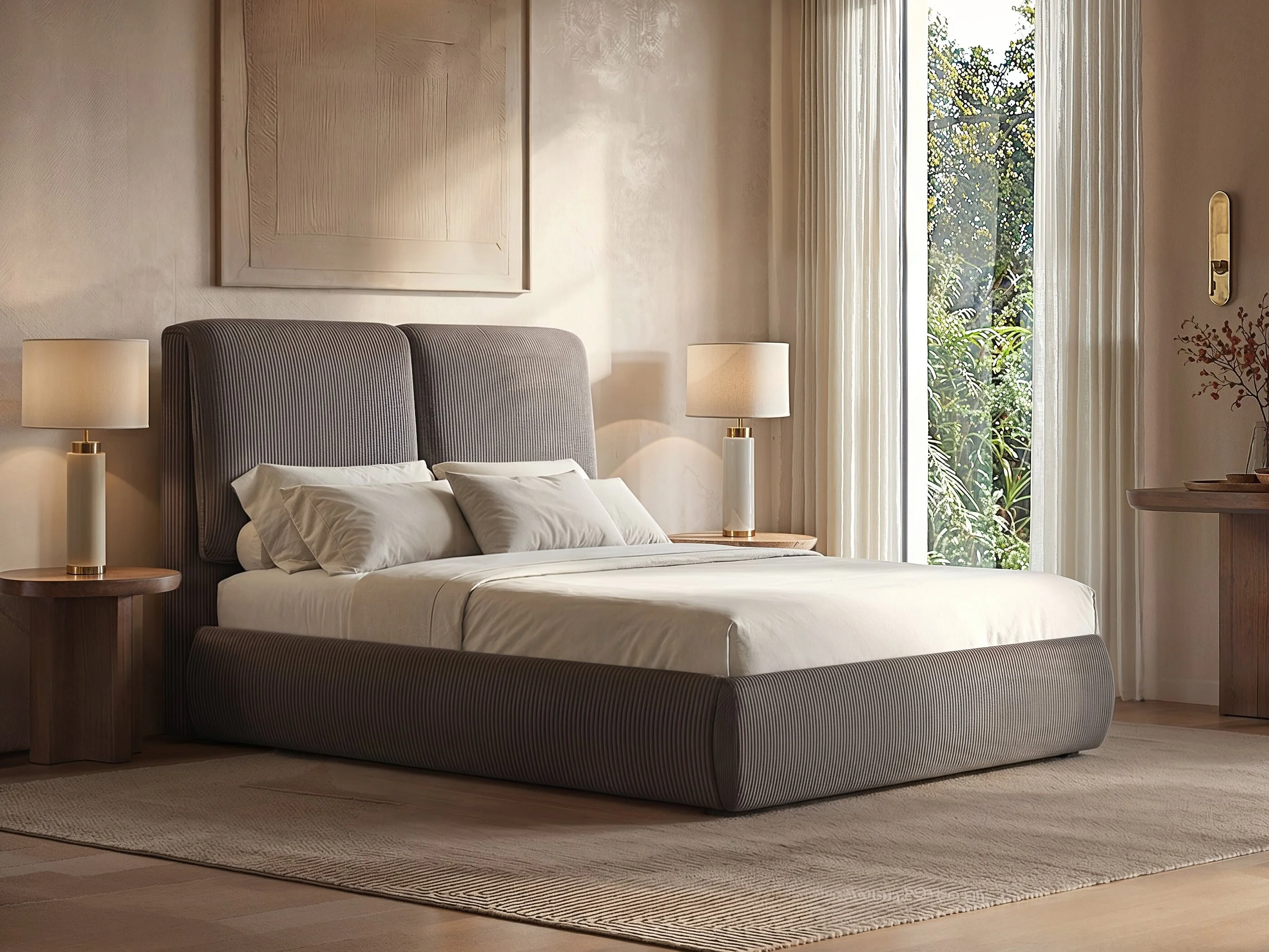 SOLACE+CO Lydia Upholstered Ottoman Storage Bed Cord Fabric