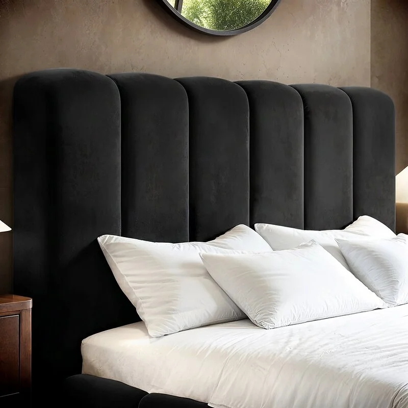 SOLACE+CO Emilie Ribbed Ottoman Bed Black Velvet image 3