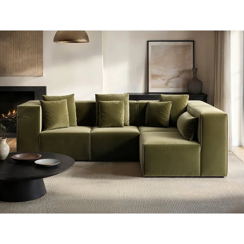 SOLACE+CO Anders Right Corner Modular Sofa Olive Velvet image 2