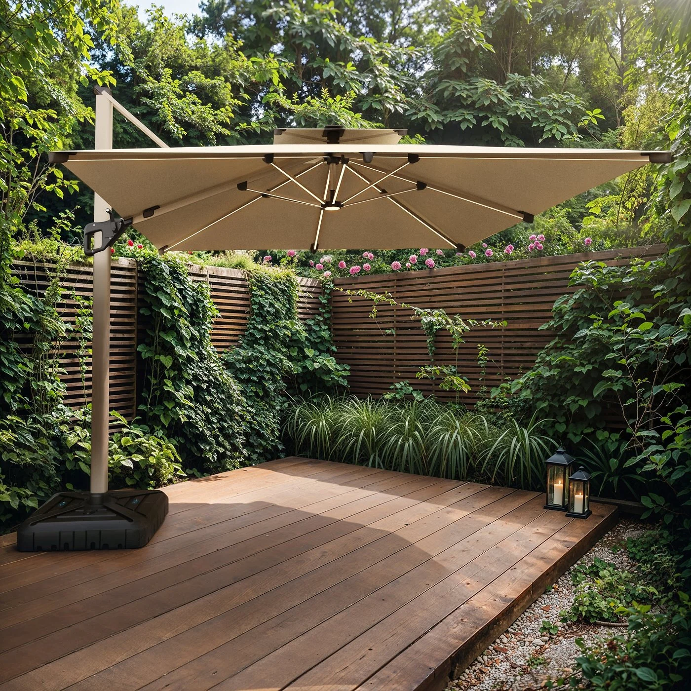 SOLACE+CO Soleil 3m Square Garden Parasol with Solar LED Lights Beige image 4