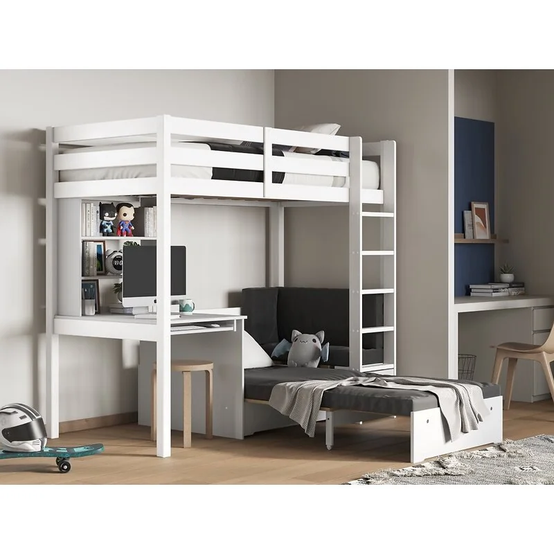 Noomi Eino White High Sleeper Bed With Futon Sofa and Desk image 3