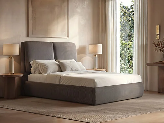 SOLACE+CO Lydia Upholstered Ottoman Storage Bed Cord Fabric Brown