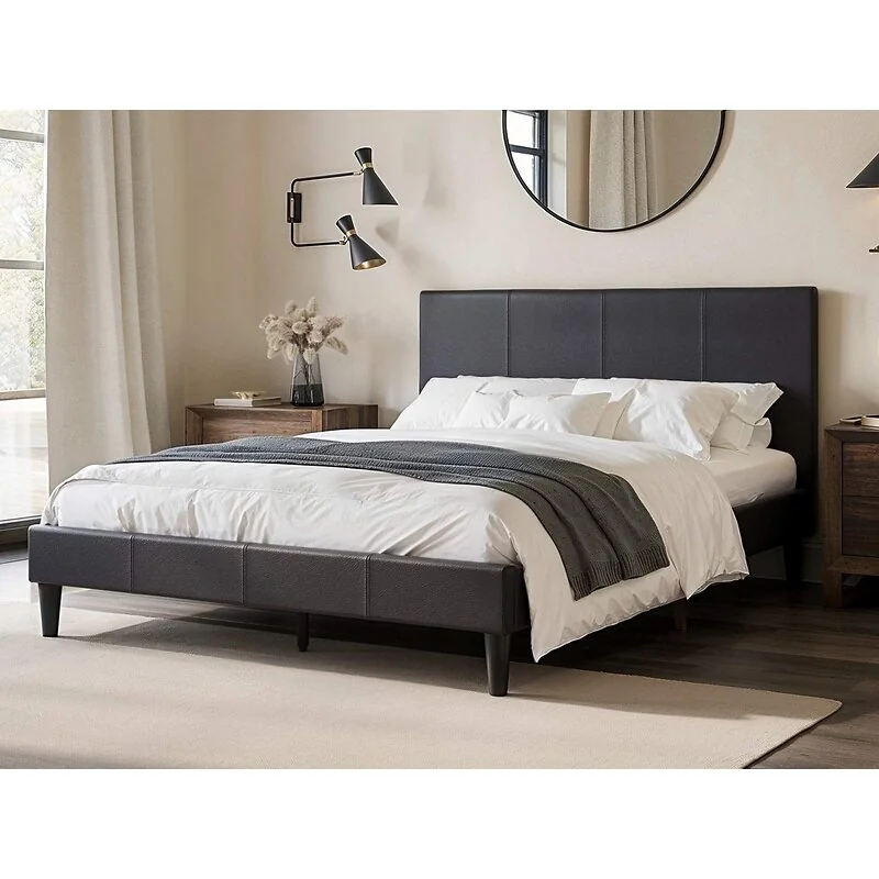 Flair Leto Faux Leather Bed Frame Dark Brown